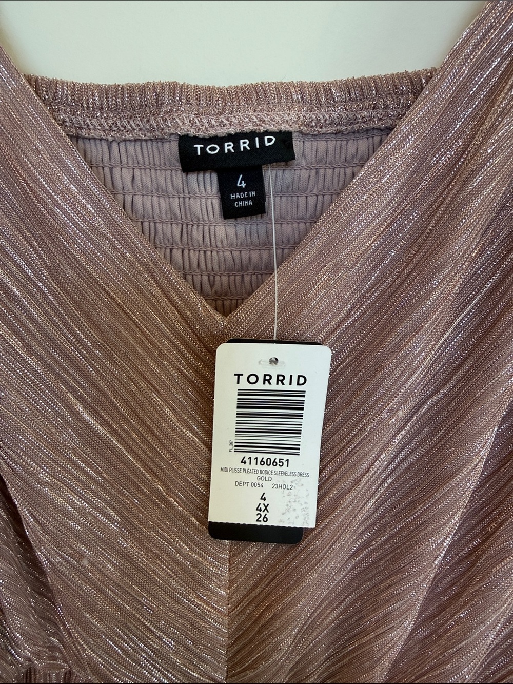 Torrid Rose Gold Metallic Pleated Maxi Dress - Picture 3 of 7